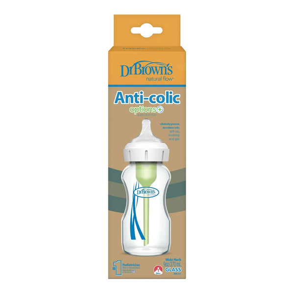 Dr.Browns Natural Flow Anti Colic Options+ Wide Neck Glass Baby Bottle - 270 ml - Dezine Kids