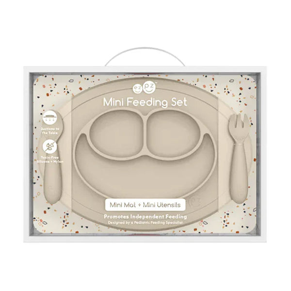 EzPz Mini Feeding Set for Toddlers (Mat, Spoon & Fork) - Oat