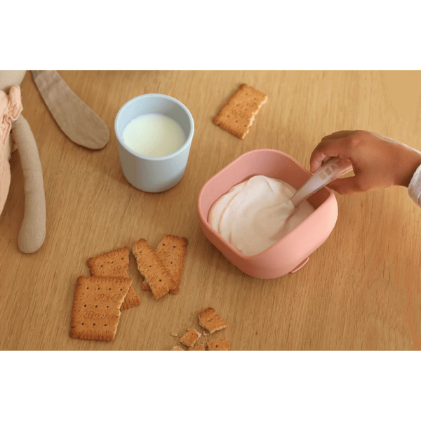 Beaba 2nd Stage Silicone Spoon with Ultra Soft Tip, Gum Friendly, Ergonomic Handles - Cotton Candy