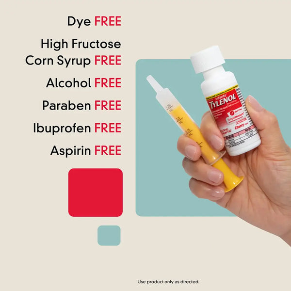 Infants Tylenol Pain & Fever Relief, Oral Suspension Liquid Medicine Dye Free Cherry, 2.0 fl oz - Dezine Kids