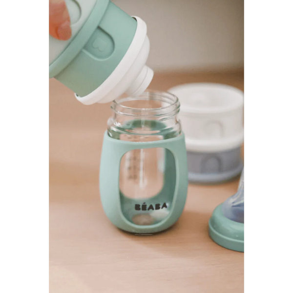 Beaba Stacked Formula Container, Airtight Multifunctional Storage Container, 4 Interchangeable Compartments, Microwave Safe - Cotton/Sage Green