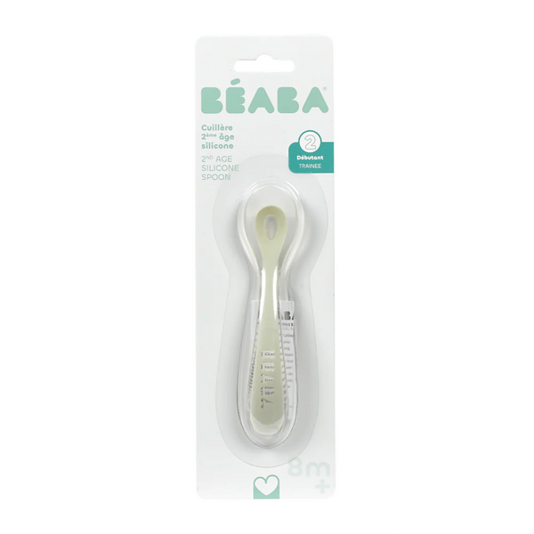 Beaba 2nd Stage Silicone Spoon with Ultra Soft Tip, Gum Friendly, Ergonomic Handles, BPA Free - Misty Green