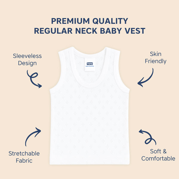 Hopop Baby 100% Soft & Stretchable Cotton Sleeveless Vest with Round Neck Design