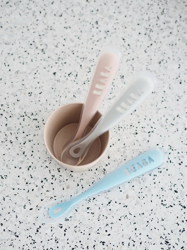 Beaba 1st Stage Silicone Spoon with Ultra Soft Tip, Gum Friendly, Ergonomic Handles, BPA Free - Light Mist