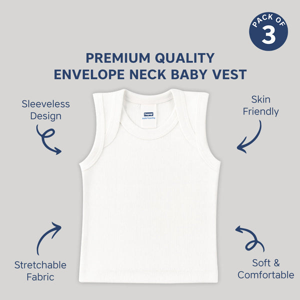 Pack of 3 baby cotton sleeveless vests – soft and breathable with envelope neck