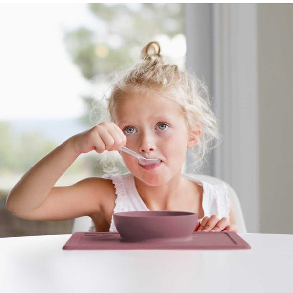 EzPz Happy Bowl 100% Food Grade Silicone Suction Bowl with Built In Placemat - Mauve