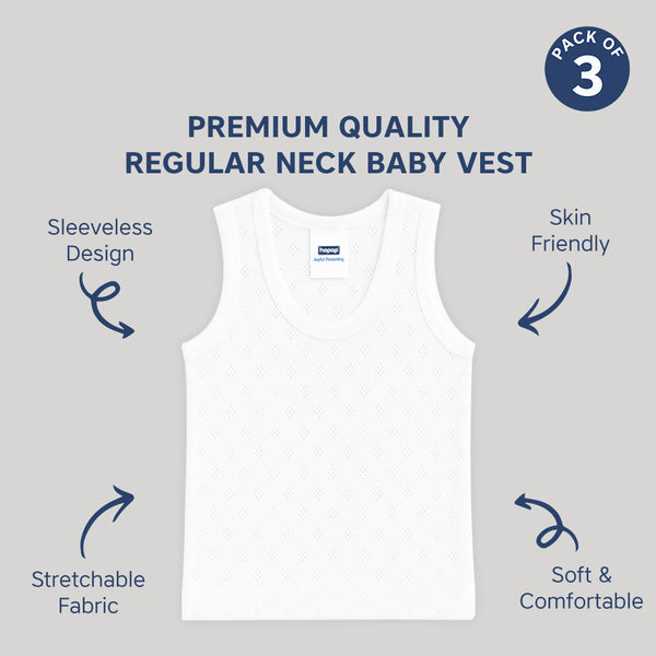 Baby Round Neck Sleeveless Cotton Vest (3–6 Months) – Pack of 3