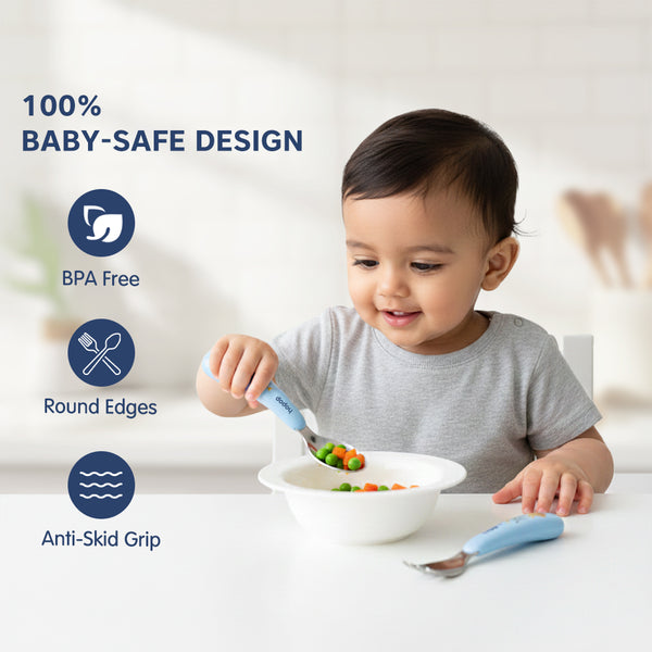 Hopop Stainless Steel Spoon & Fork Set with Travel Case - Portable & Durable - Dezine Kids