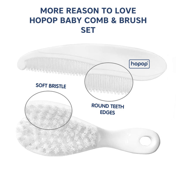 Hopop Soft Bristles Baby Comb & Brush Set – White - Dezine Kids