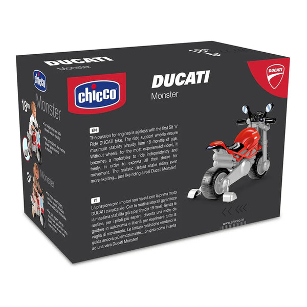 Chicco Toy Ducati Monster Ride On with Removable Side Wheels & Push Along Toy For 1.5 to 5 Years