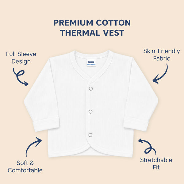 Hopop Baby 100% Cotton Soft & Warm Front Open Thermal Full Sleeves Vest