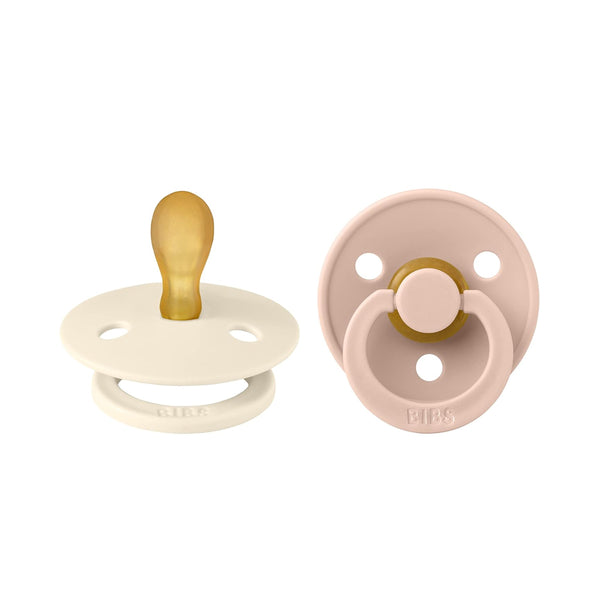 Bibs Colour Natural Rubber Baby Pacifiers with Round Nipple, Size 2 (6+ Months) Pack of 2 - Ivory/Blush