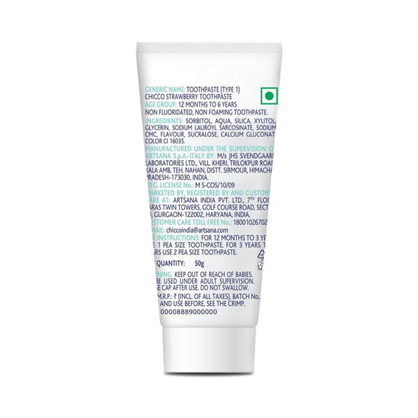 Chicco Tooth Paste No Fluoride 1Y to 6Year 50G - Strawberry