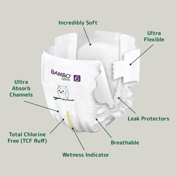 Bambo Nature Tape Diapers, Size 6, XXL Size (16+ Kgs) 40pcs - Dezine Kids