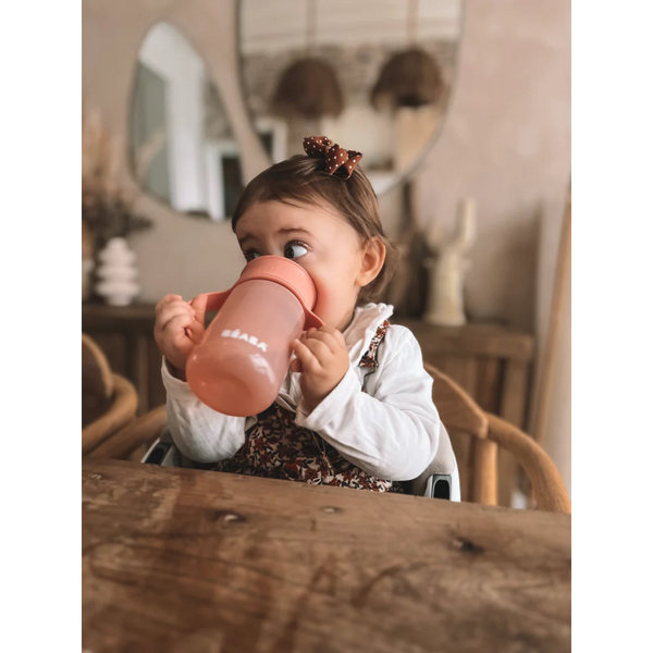 Beaba 360° Baby Learning Cup with Anti-Drip Disc, Dual handle & Spillproof Sippy Cup for Toddlers, 340 ml - Pink