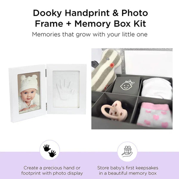 Dooky Gift Set Handprint Double Frame And Memory Box - White