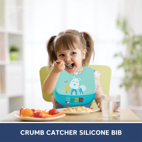 Hopop Easy Clean Crumb Food Catcher Silicone Bib - Dezine Kids