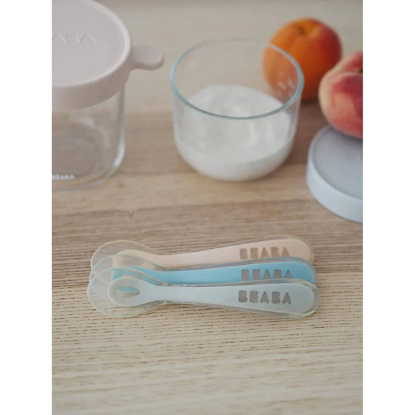 Beaba 2nd Stage Silicone Spoon with Ultra Soft Tip, Gum Friendly, Ergonomic Handles - Set of 4