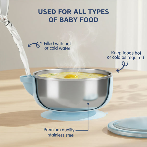 Hopop Baby Stainless Steel Bowl with Lid & Suction Base - Dezine Kids