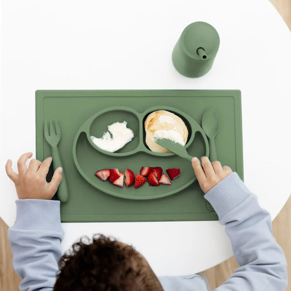 EzPz Happy Utensils for Toddlers(Spoon, Fork & Knife) - Olive
