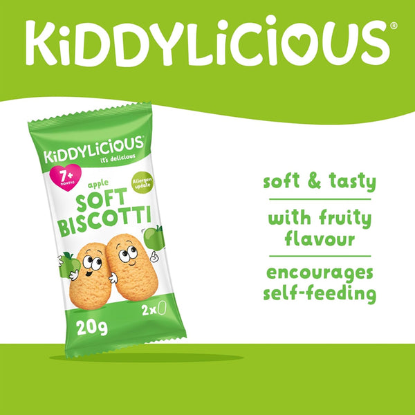 Kiddylicious Apple Soft Biscotti Snack for Babies 7M+, Encourages Self-Feeding, 6 Twin Packs - 120g - Dezine Kids