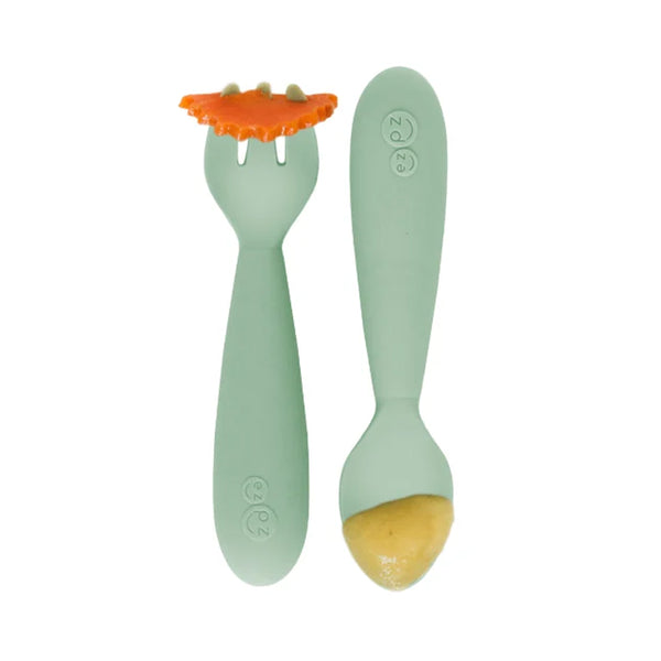 EzPz Mini Utensils for Toddlers (Spoon & Fork) - Sage - Dezine Kids