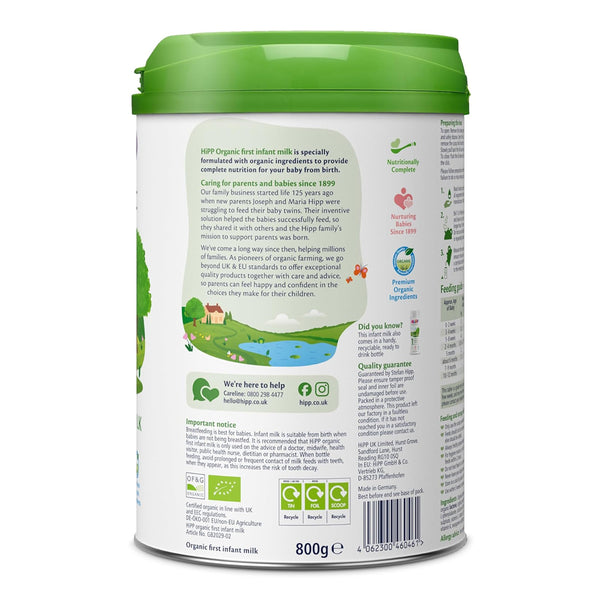 Hipp Organic 1 First Infant Baby Formula 0-6 Months 800g