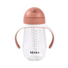 Beaba 2 in 1 Baby Sipper Water Bottle, Anti Spill Sippy Cup with Soft Silicone Straw for Toddler, Removable Handles, 300ml - Terracotta - Dezine Kids