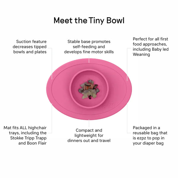 EzPz First Foods Set 100% Food Grade Silicone Baby & Toddler Suction Bowl with Built In Placemat - Pink