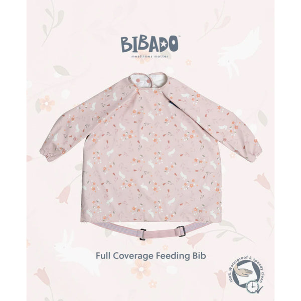 Bibado Long Sleeve Coverall Weaning Bib - Botanical Bunnies Pink