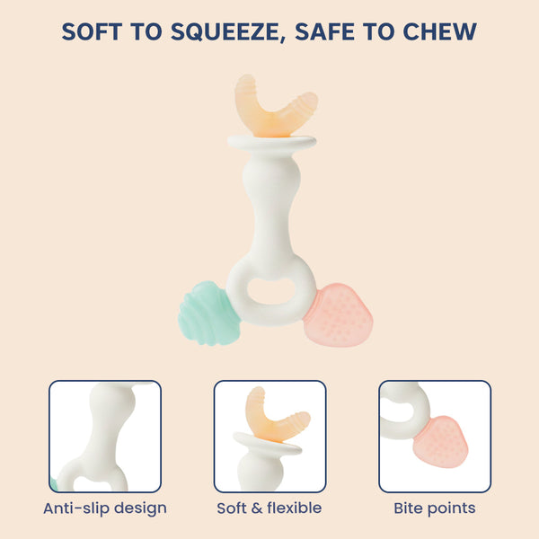 Hopop Silicone Baby Teether | Sensory Chew Toy for Gum Relief | Pack of 1- Assorted - Dezine Kids