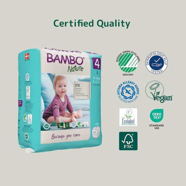 Bambo Nature Tape Diapers, Size 4, L Size (7-12 Kgs) 24pcs - Dezine Kids