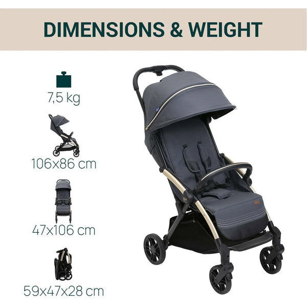 Chicco Goody XPlus Lightweight Stroller with One Hand Fold Flat Reclining Seat For 0 to 4Y (Upto 22 Kg) - Dark Shadow