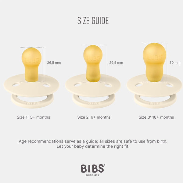 Bibs Colour Natural Rubber Baby Pacifiers with Round Nipple, Size 2 (6+ Months) Pack of 2 - Ivory/Blush