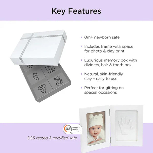 Dooky Gift Set Handprint Double Frame And Memory Box - White