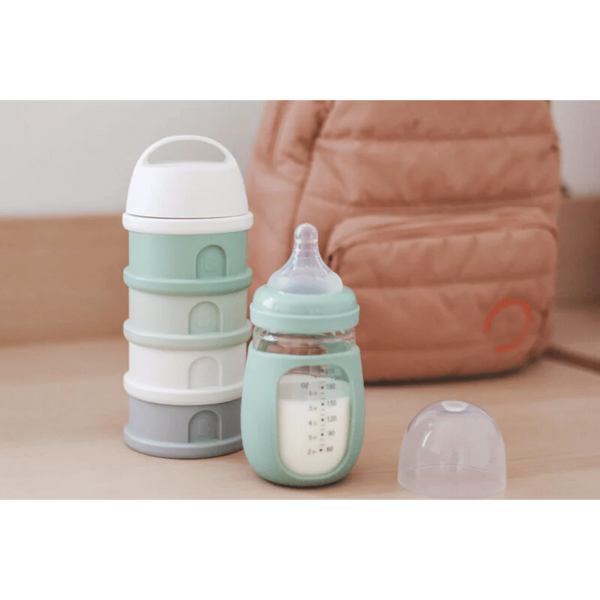 Beaba Stacked Formula Container, Airtight Multifunctional Storage Container, 4 Interchangeable Compartments, Microwave Safe - Cotton/Sage Green