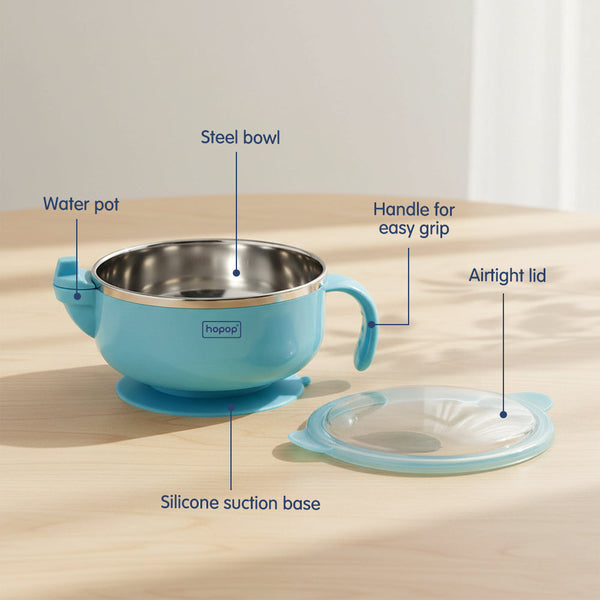 Hopop Baby Stainless Steel Bowl with Lid & Suction Base - Dezine Kids