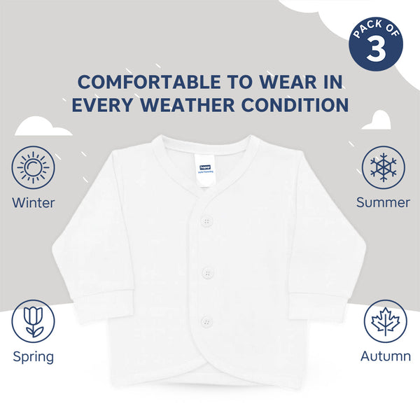 Front Open Full Sleeves Cotton Vest – Pack of 3 for Babies