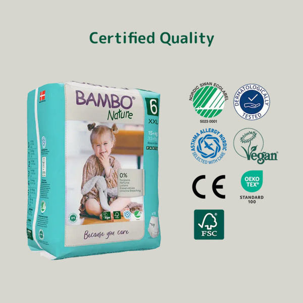 Bambo Nature Pant Style Diapers, Size 6 XXL Size (15+ Kgs) 18pcs - Dezine Kids