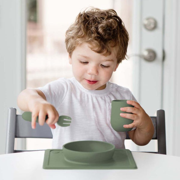 EzPz Mini Bowl 100% Food Grade Silicone Suction Bowl, Non Slip, BPA Free - Olive