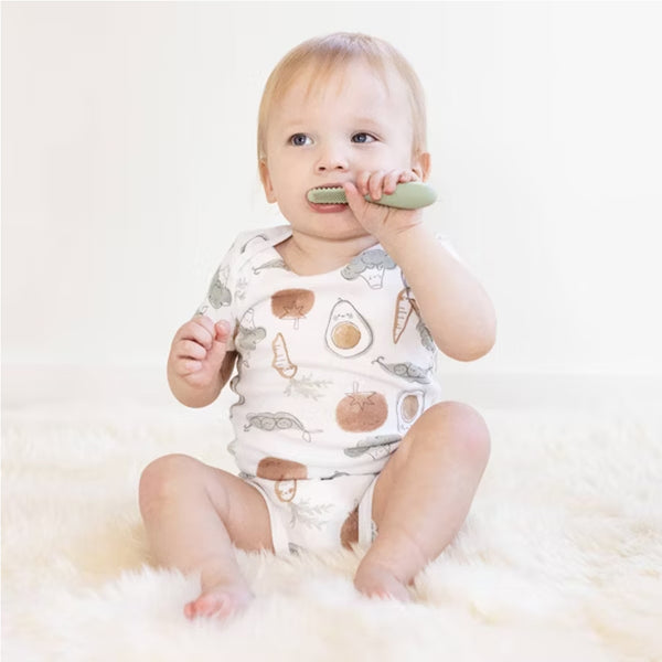 EzPz Baby Led Toothbrush 100% Silicone Infant Toothbrush with Dual Sided Bristles & Sensory Bumps - Sage