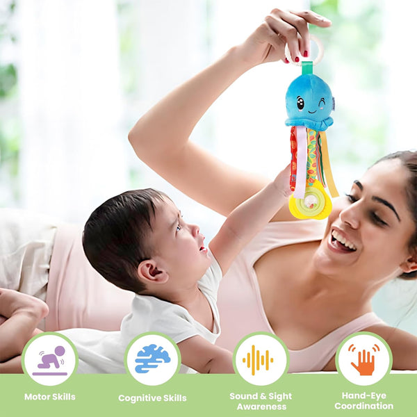 Nuluv Playtime Waves Octopus Stroller Toy for Baby 3 Months+ with Teether & Rattle Sound