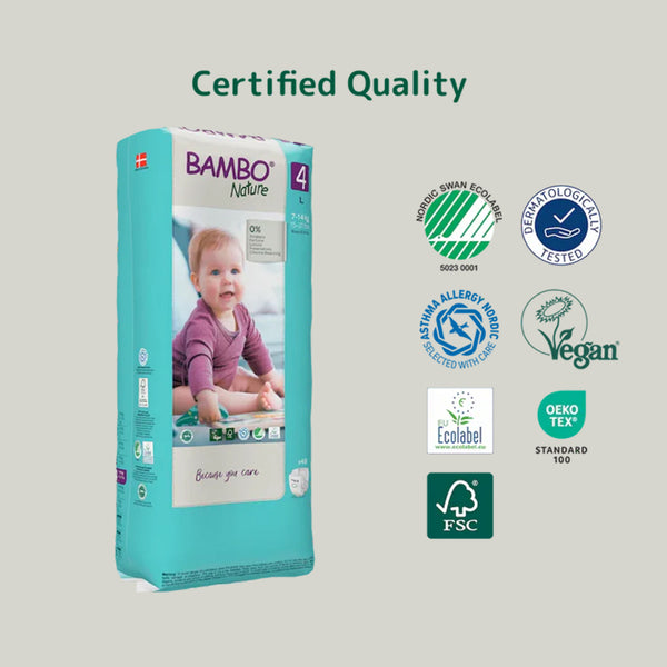 Bambo Nature Tape Diapers, Size 4, L Size (7-12 Kgs) 48pcs - Dezine Kids