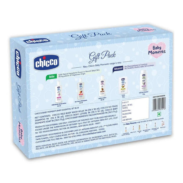 Chicco Baby Essential New Born Gift Set For Baby Shower & Baby Birthday, Pack of 5 - Blue