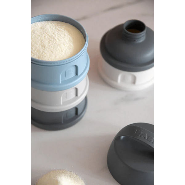 Beaba Stacked Formula Container, Airtight Multifunctional Storage Container, 4 Interchangeable Compartments, Microwave Safe - Blue/Mineral Grey
