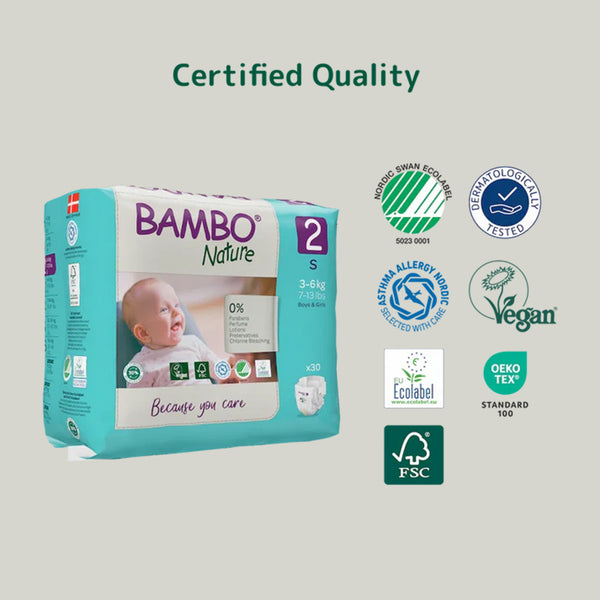 Bambo Nature Tape Diapers, Size 2, S Size (3-6 Kgs) 30pcs - Dezine Kids