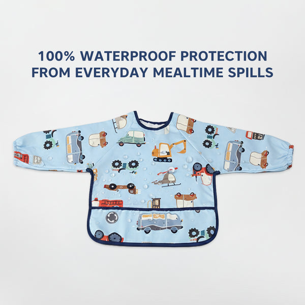 Hopop Easy Clean Waterproof Full Sleeve Baby Bib with Food Catcher Pocket - Dezine Kids