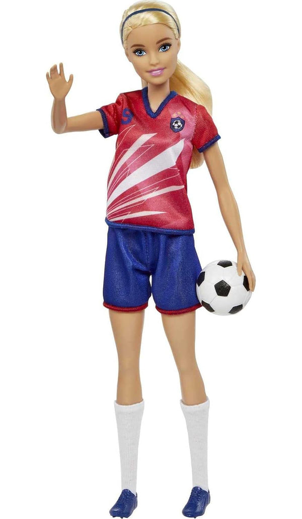 Barbie Soccer Doll, Blonde, #9 Uniform, Soccer Ball, Cleats, Socks - Dezine Kids
