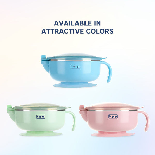 Hopop Baby Stainless Steel Bowl with Lid & Suction Base - Dezine Kids