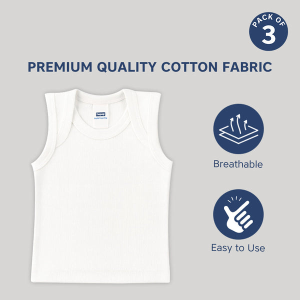 Soft cotton baby vests – pack of 3 sleeveless envelope neck for comfort